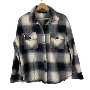 Blu Pepper Blue & White Plaid Cotton Button Down Flannel S